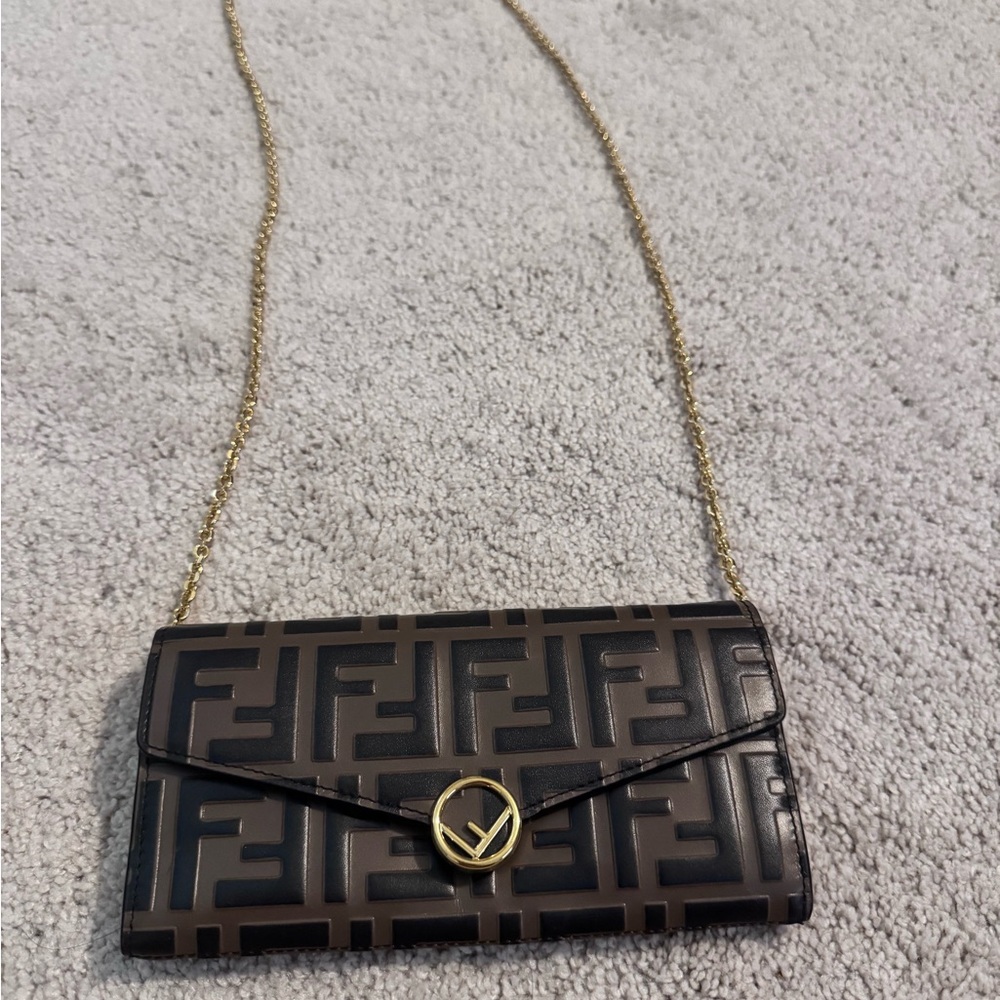 Fendi Black and Brown Clutch with Gold Accents